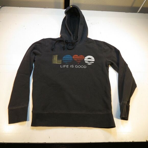 LIFE IS GOOD Positive LOVE HEART PEACE HOODIE HOODED SWEATSHIRT Womens XS - Picture 2 of 3
